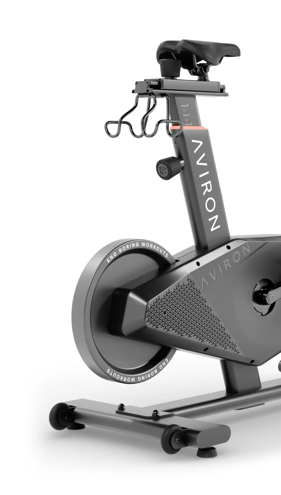 Aviron fit bike side profile showing the flywheel and chain drive