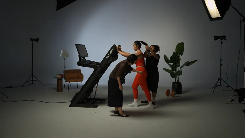 Behind the scenes at an Aviron treadmill photo shoot